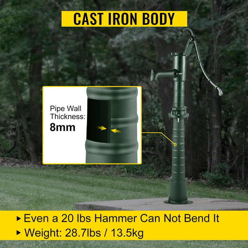 VEVOR antīks rokas ūdens sūkņa statīvs no čuguna ar iepriekš izurbtiem 13 mm montāžas caurumiem vienkāršai uzstādīšanai, klasiskam rokas sūknim, piemērots mājai, pagalmam, dīķim un dārzam
