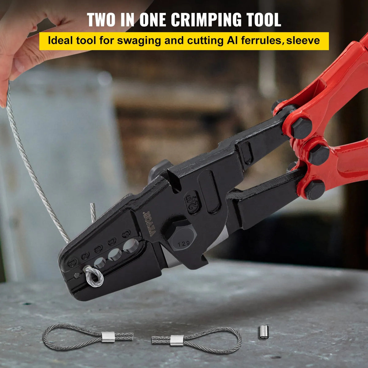 VEVOR 610 mm Hand Press Crimper with 5 Dies, Suitable for 1.5–4.8 mm Copper and Aluminium Oval and Terminal Lugs, Wire Crimping Tool with Long Handle and Labour-Saving Mechanism