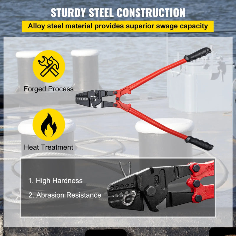 610 mm rokas spailēšanas instruments, 5 ligzdas (1,5–4,8 mm), trosēm, vara un alumīnija uzmavām