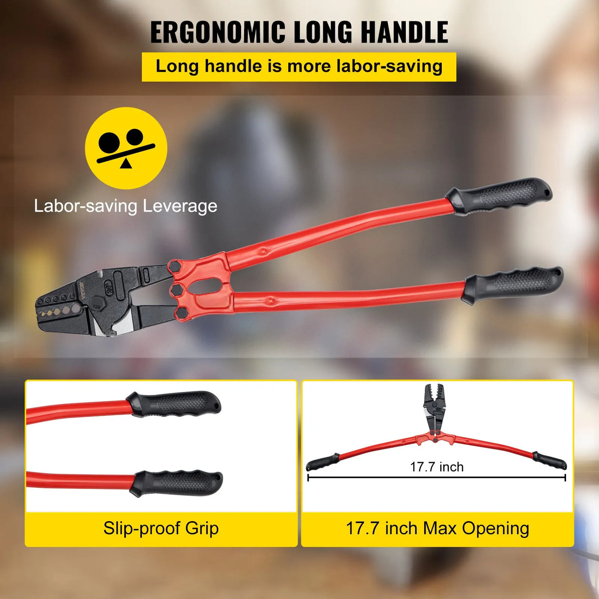 VEVOR 610 mm Hand Press Crimper with 5 Dies, Suitable for 1.5–4.8 mm Copper and Aluminium Oval and Terminal Lugs, Wire Crimping Tool with Long Handle and Labour-Saving Mechanism