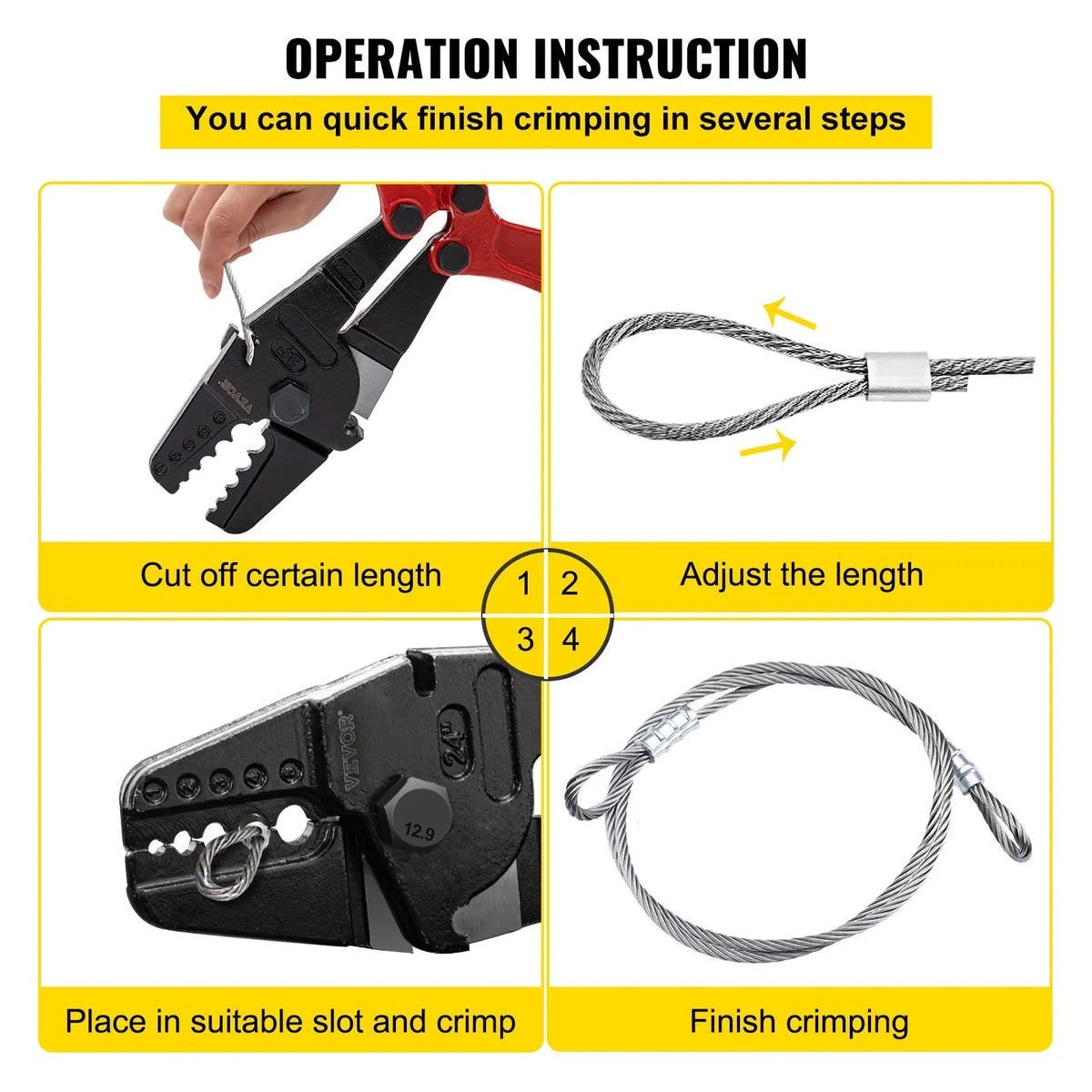VEVOR 610 mm Hand Press Crimper with 5 Dies, Suitable for 1.5–4.8 mm Copper and Aluminium Oval and Terminal Lugs, Wire Crimping Tool with Long Handle and Labour-Saving Mechanism