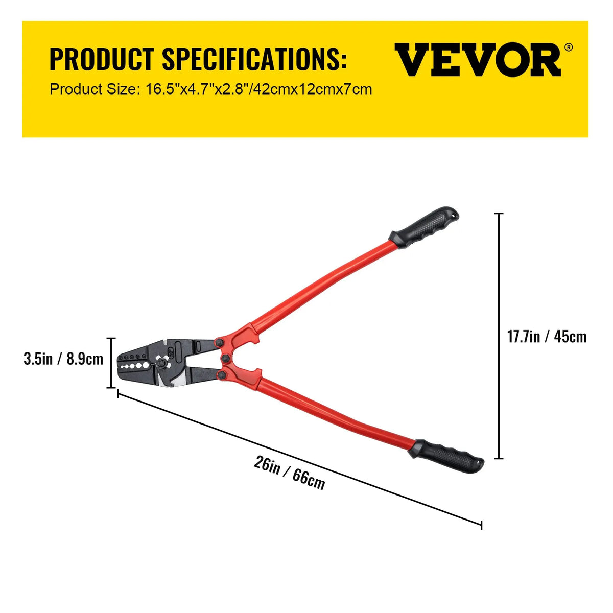 VEVOR 610 mm Hand Press Crimper with 5 Dies, Suitable for 1.5–4.8 mm Copper and Aluminium Oval and Terminal Lugs, Wire Crimping Tool with Long Handle and Labour-Saving Mechanism