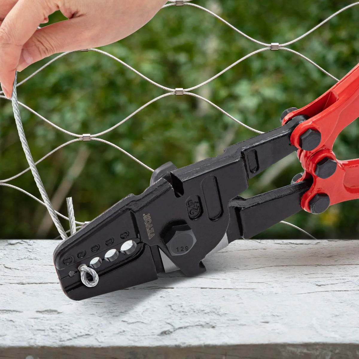 VEVOR 610 mm Hand Press Crimper with 5 Dies, Suitable for 1.5–4.8 mm Copper and Aluminium Oval and Terminal Lugs, Wire Crimping Tool with Long Handle and Labour-Saving Mechanism