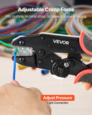 VEVOR vadu uzgaļu presēšanas knaibles 0,25–6 mm², sprūdrata tipa kabeļu presēšanas instruments ar regulējamu spiedienu, ātro atbrīvošanu un skaidriem metriskajiem marķējumiem dažādiem spaiļu veidiem