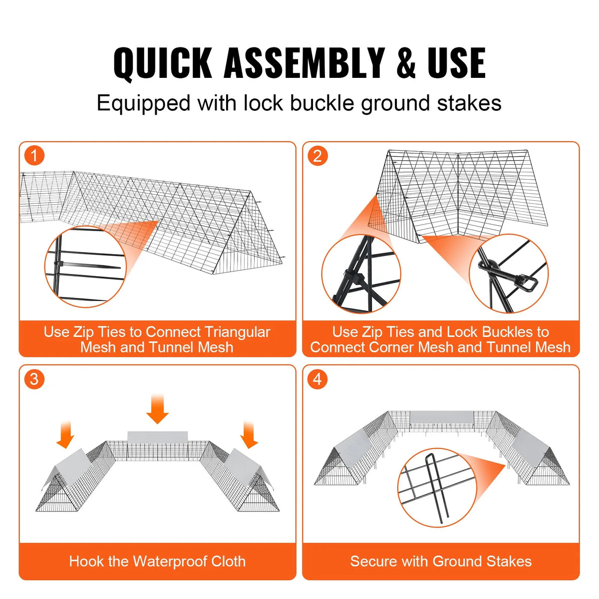 VEVOR Portable Chicken Tunnels with Corner Frames, 2 pcs, 600 × 400 × 61 cm