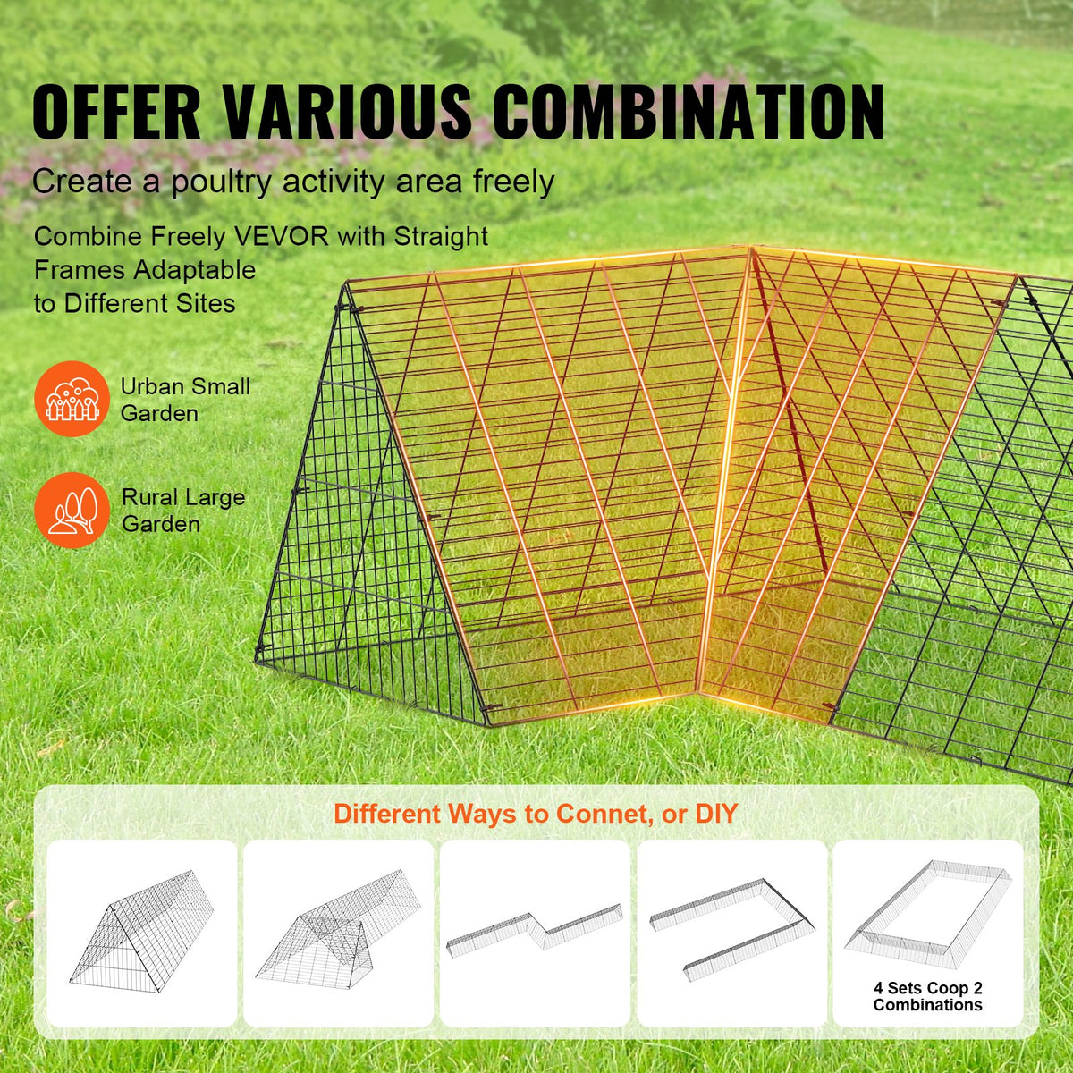 VEVOR Portable Chicken Tunnels with Corner Frames, 2 pcs, 600 × 400 × 61 cm