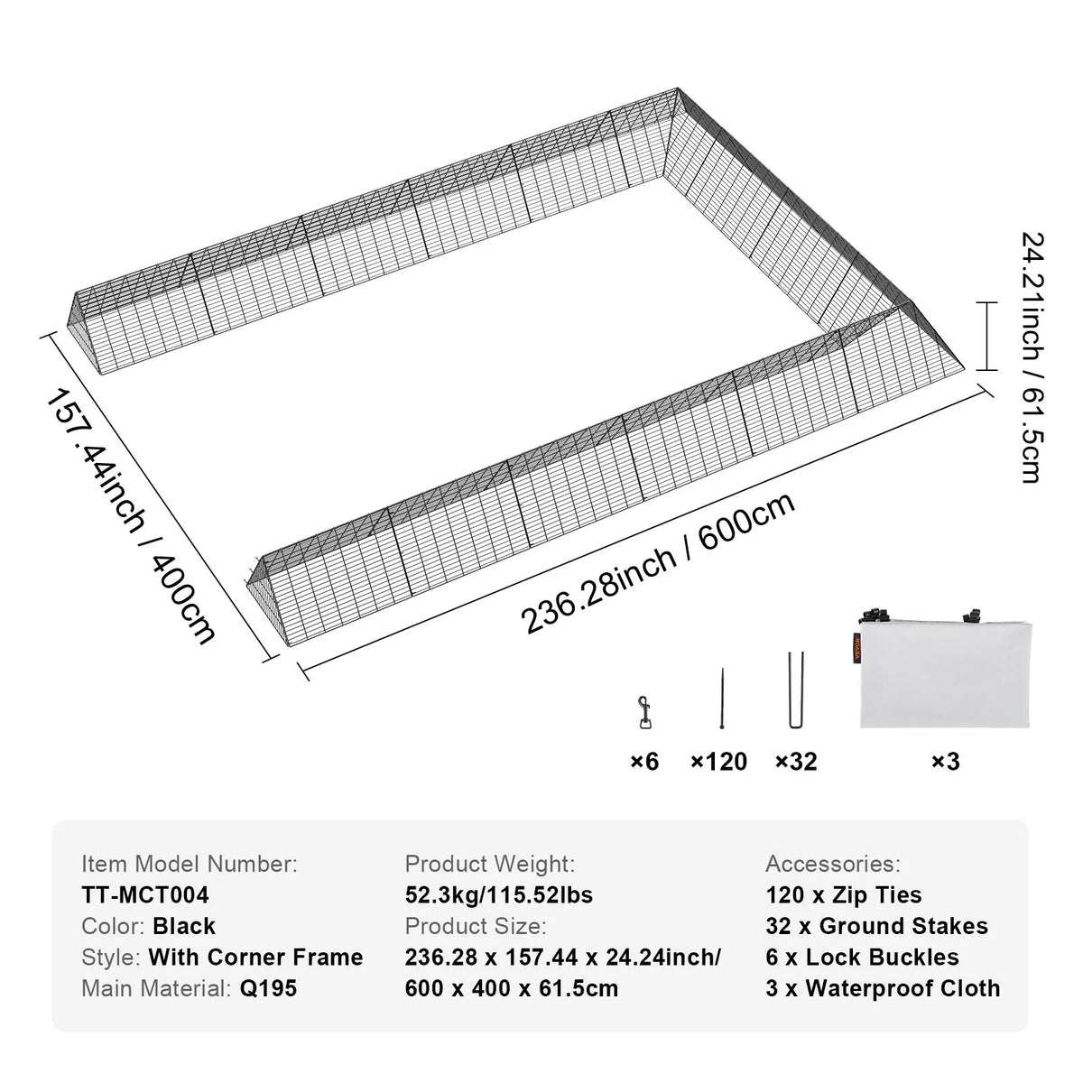 VEVOR Portable Chicken Tunnels with Corner Frames, 2 pcs, 600 × 400 × 61 cm