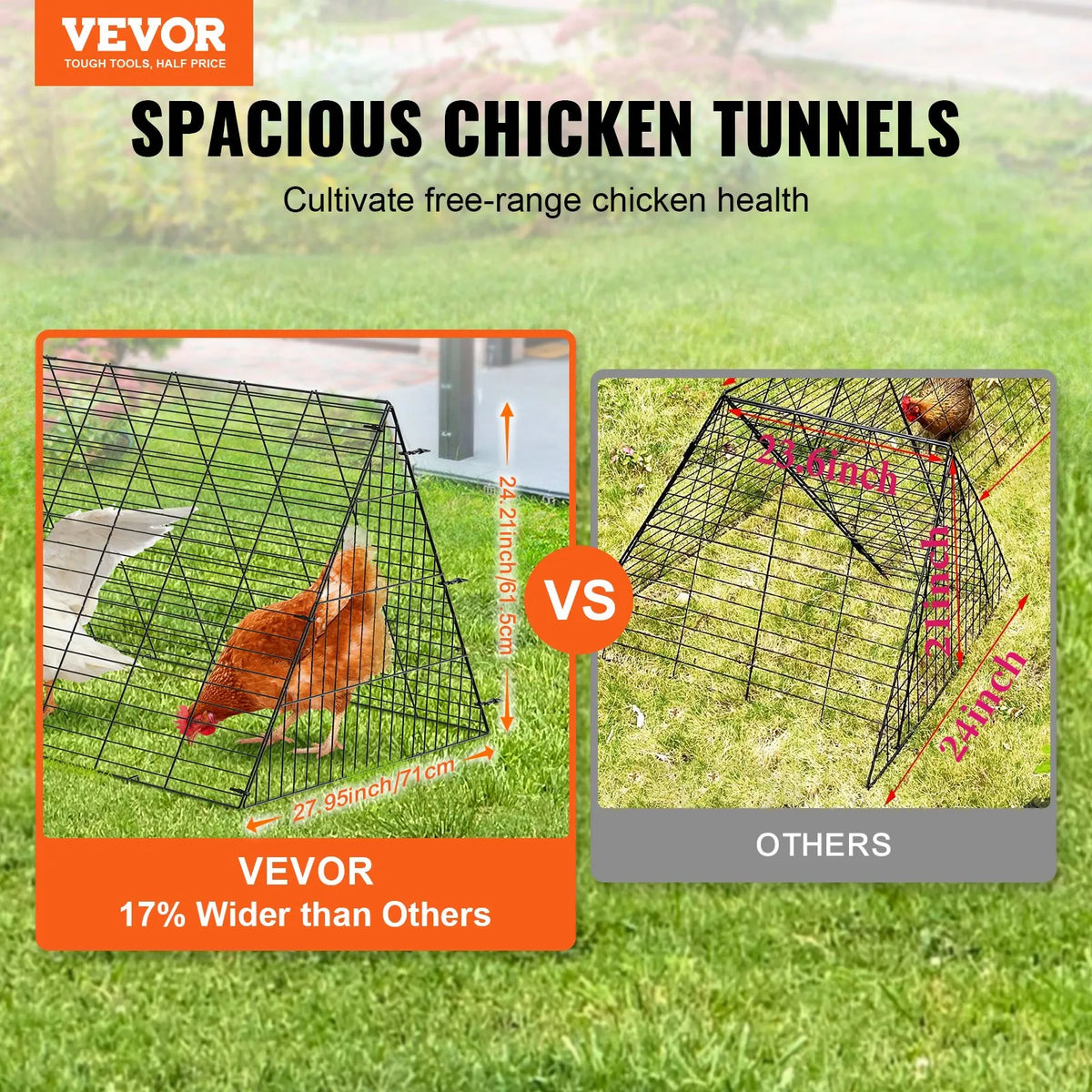 VEVOR Portable Chicken Tunnels with Corner Frames, 2 pcs, 729 × 200 × 61 cm