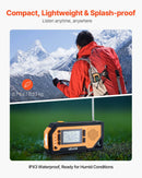 VEVOR avārijas laikapstākļu radio ar 2000 mAh akumulatoru, FM/AM/WB/NOAA trauksmi, saules un rokas ģeneratora uzlādi, USB savienojumu, SOS signālu un lukturīti, pārnēsājams āra situācijām un kempingam