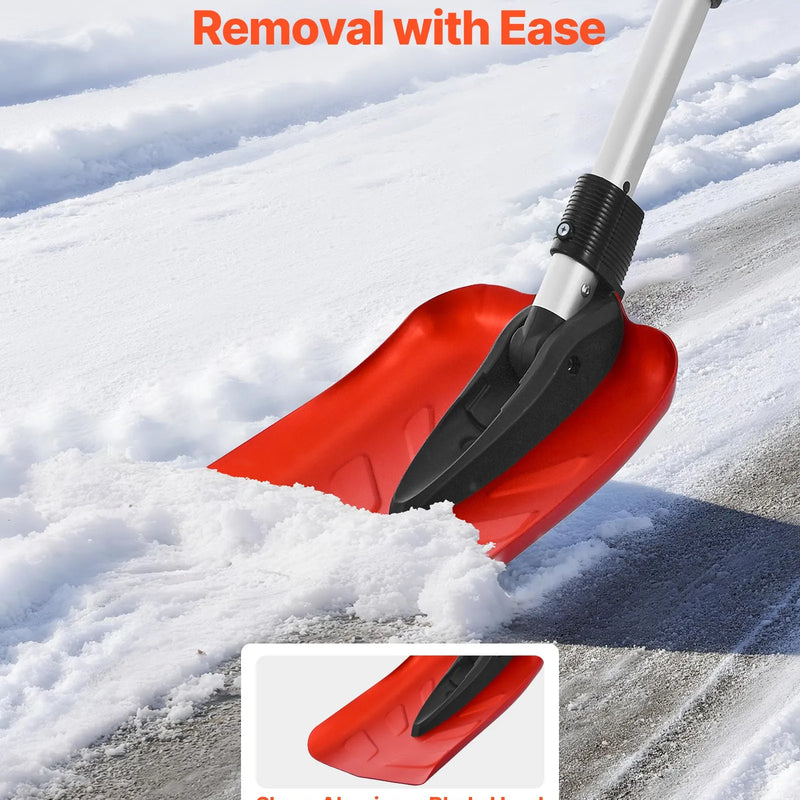VEVOR salokāma sniega lāpsta celiņiem, 22 cm plata ar D veida rokturi, 91–102 cm regulējams garums, viegla alumīnija sniega tīrīšanas lāpsta muguras slodzes mazināšanai dārzā, automašīnai un kempingam