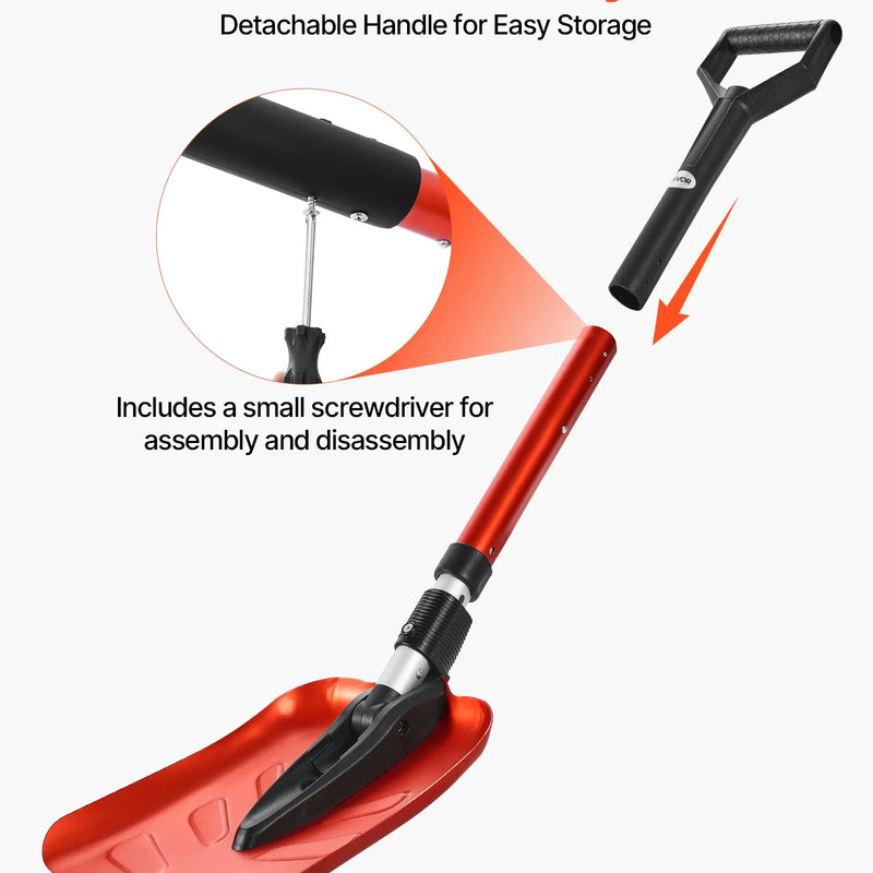 VEVOR salokāma sniega lāpsta celiņiem, 22 cm plata ar D veida rokturi, 91–102 cm regulējams garums, viegla alumīnija sniega tīrīšanas lāpsta muguras slodzes mazināšanai dārzā, automašīnai un kempingam