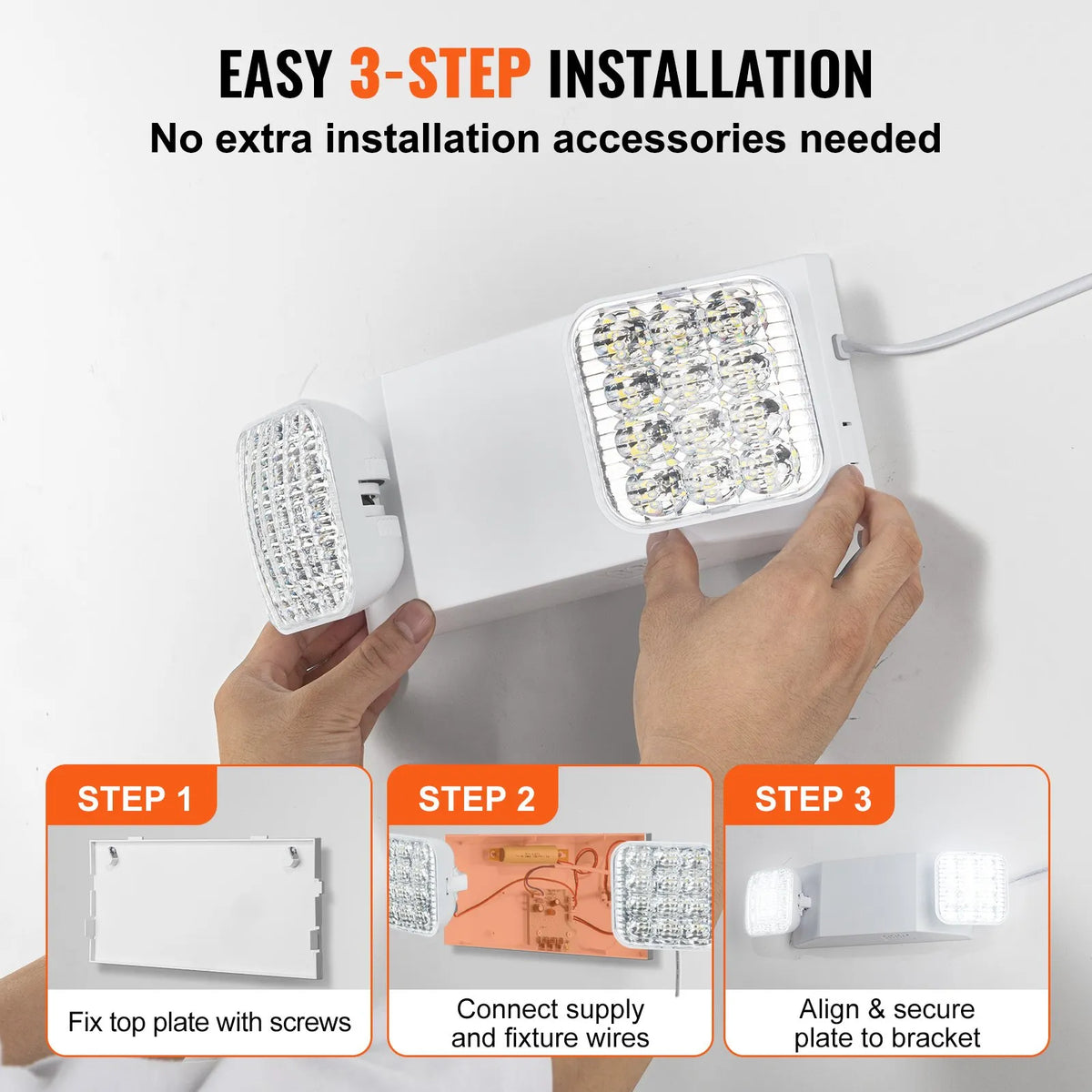 12 Pack Commercial Emergency Lights, 3 W White LED Output Lighting Fixtures with 180 min Backup Battery, Adjustable 2 Square LED Heads, Ceiling or Wall Mount, Suitable for Businesses During Power Outages
