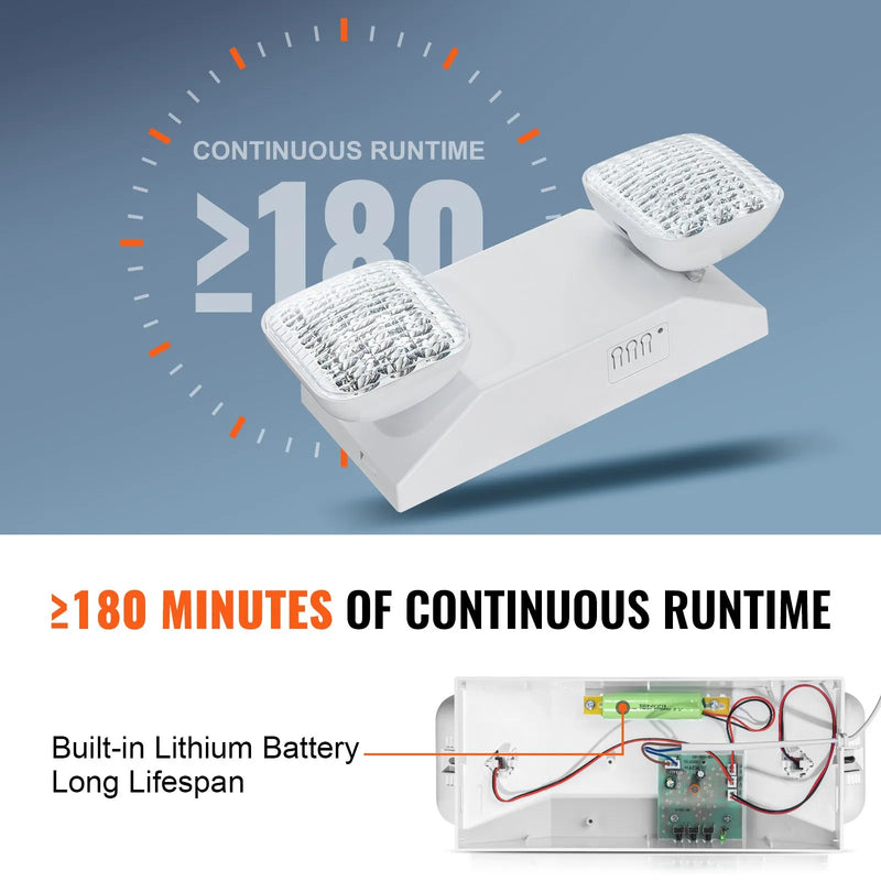 Avārijas LED gaismekļu komplekts, 6 gab., 3 W, ar 180 min akumulatoru, regulējamām galviņām, griestu vai sienas montāžai