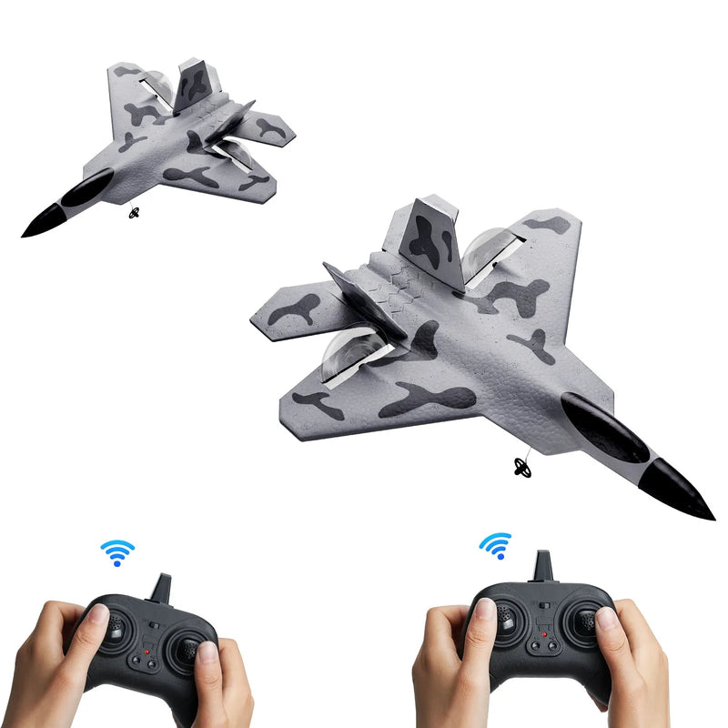 VEVOR RC lidmašīna, 2,4 GHz 2 kanālu tālvadības iznīcinātāja tipa lidaparāts ar 6 asu žiroskopu, gatava lidojumam, ar 2 akumulatoriem, viegli vadāms RC planieris iesācējiem, bērniem un pieaugušajiem