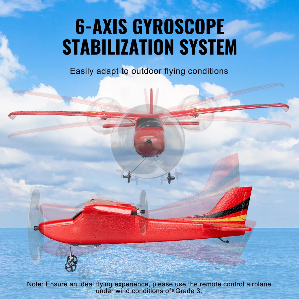 VEVOR RC Plane 2.4 GHz 2-Channel Glider with 6-Axis Gyroscope and 2 Batteries for Beginners