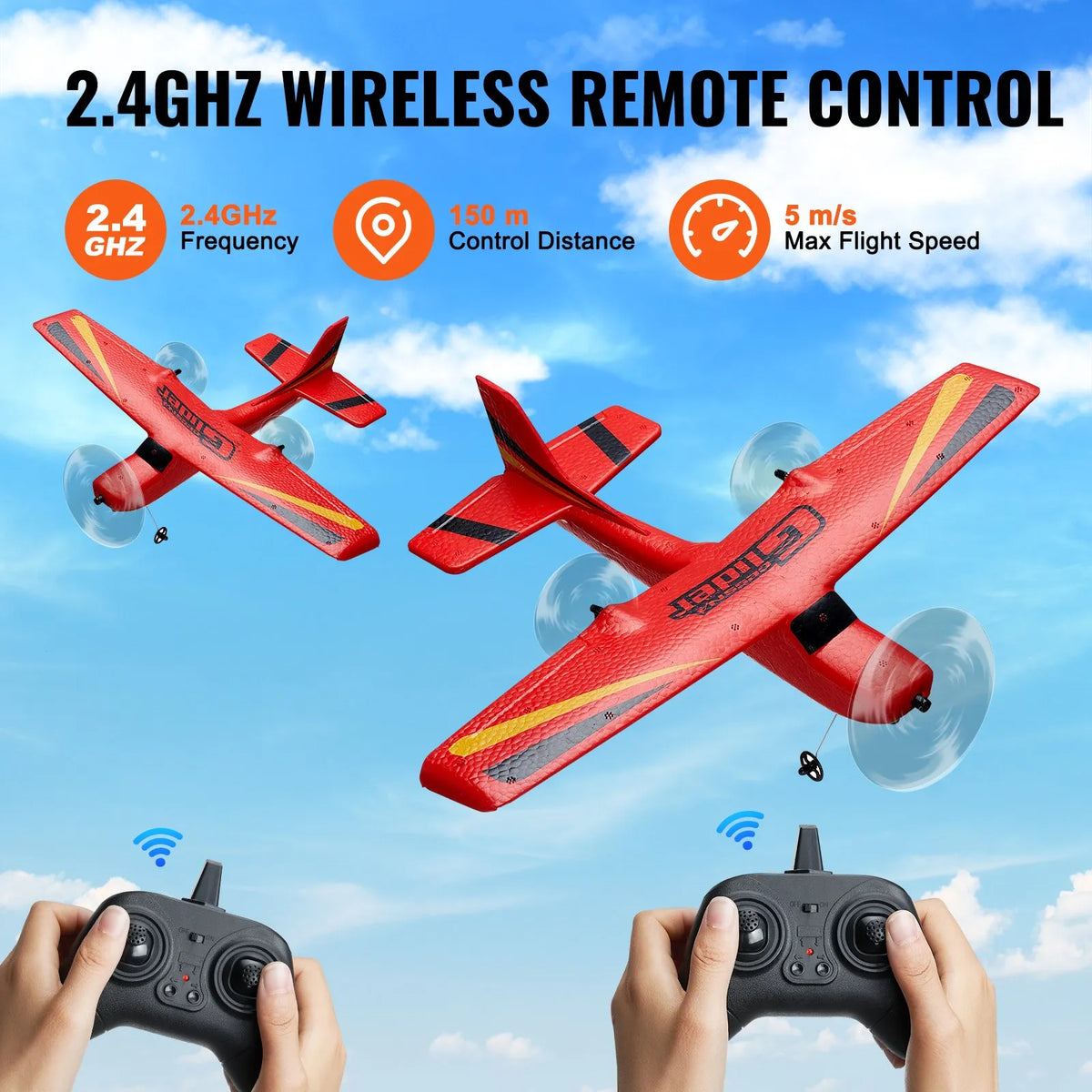 VEVOR RC Plane 2.4 GHz 2-Channel Glider with 6-Axis Gyroscope and 2 Batteries for Beginners