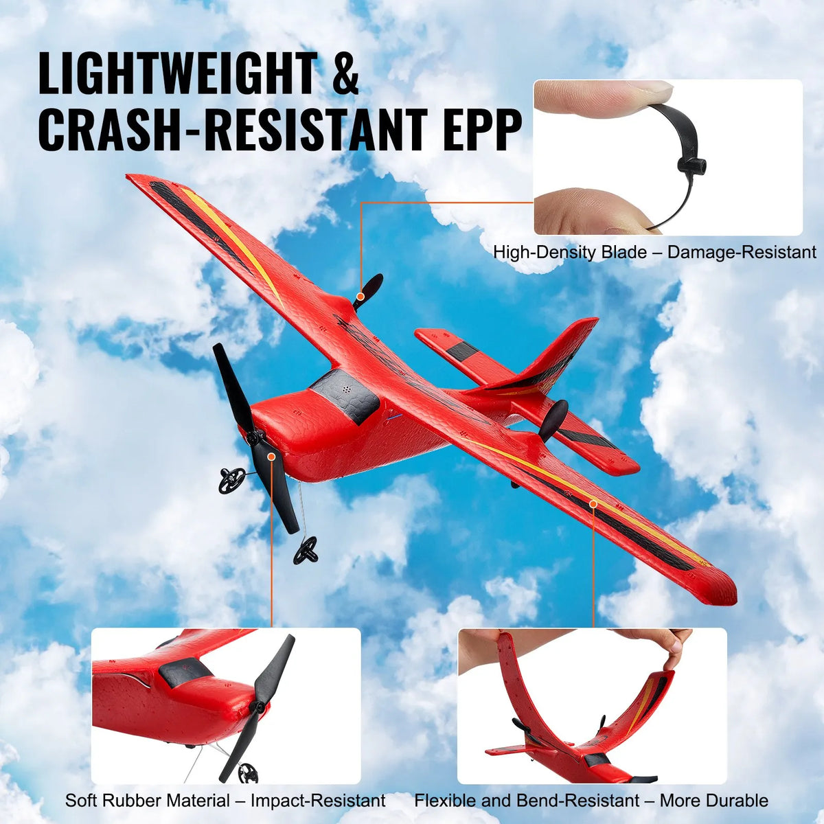 VEVOR RC Plane 2.4 GHz 2-Channel Glider with 6-Axis Gyroscope and 2 Batteries for Beginners