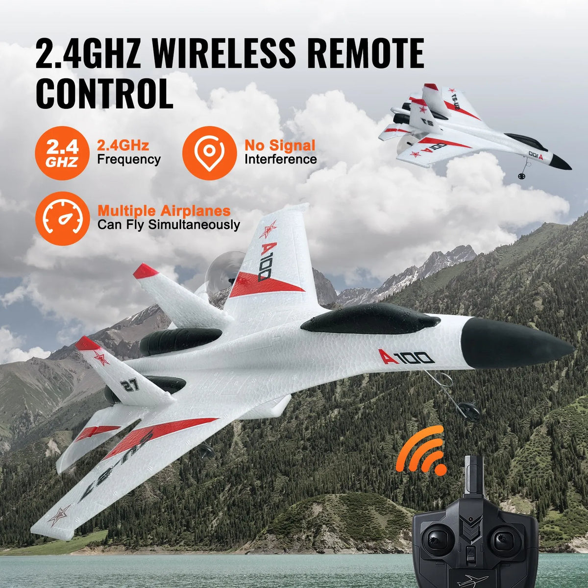VEVOR RC Plane 2.4 GHz 4-Channel Fighter Aircraft with 6-Axis Gyroscope and 2 Batteries, 3D/6G