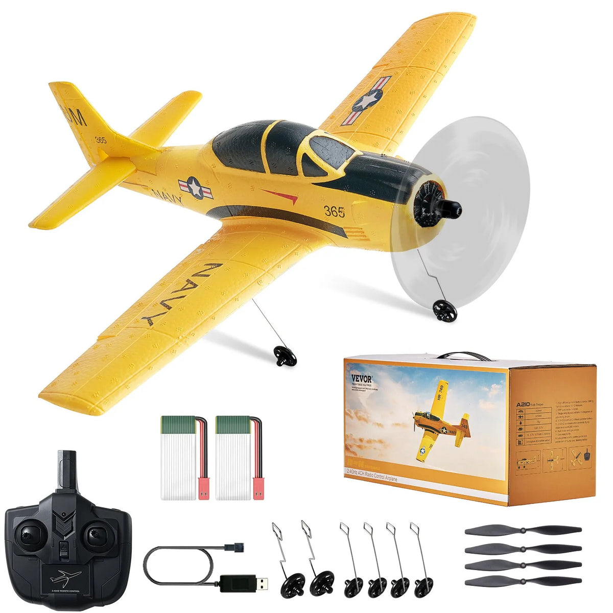VEVOR RC Aeroplane 2.4 GHz 4 Channel Training Aircraft with 6 Axis Gyroscope and 2 Batteries