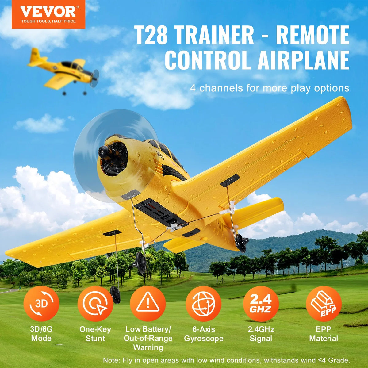 VEVOR RC Aeroplane 2.4 GHz 4 Channel Training Aircraft with 6 Axis Gyroscope and 2 Batteries