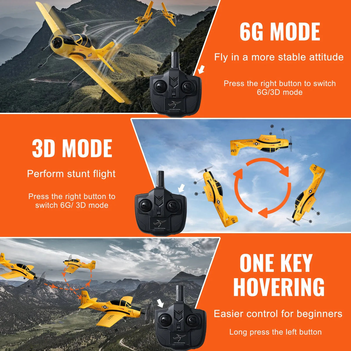 VEVOR RC Aeroplane 2.4 GHz 4 Channel Training Aircraft with 6 Axis Gyroscope and 2 Batteries