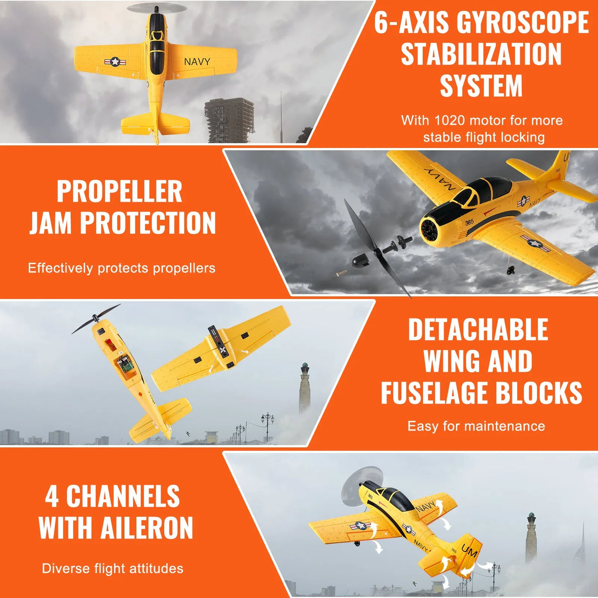 VEVOR RC Aeroplane 2.4 GHz 4 Channel Training Aircraft with 6 Axis Gyroscope and 2 Batteries