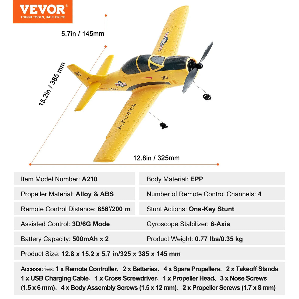 VEVOR RC Aeroplane 2.4 GHz 4 Channel Training Aircraft with 6 Axis Gyroscope and 2 Batteries