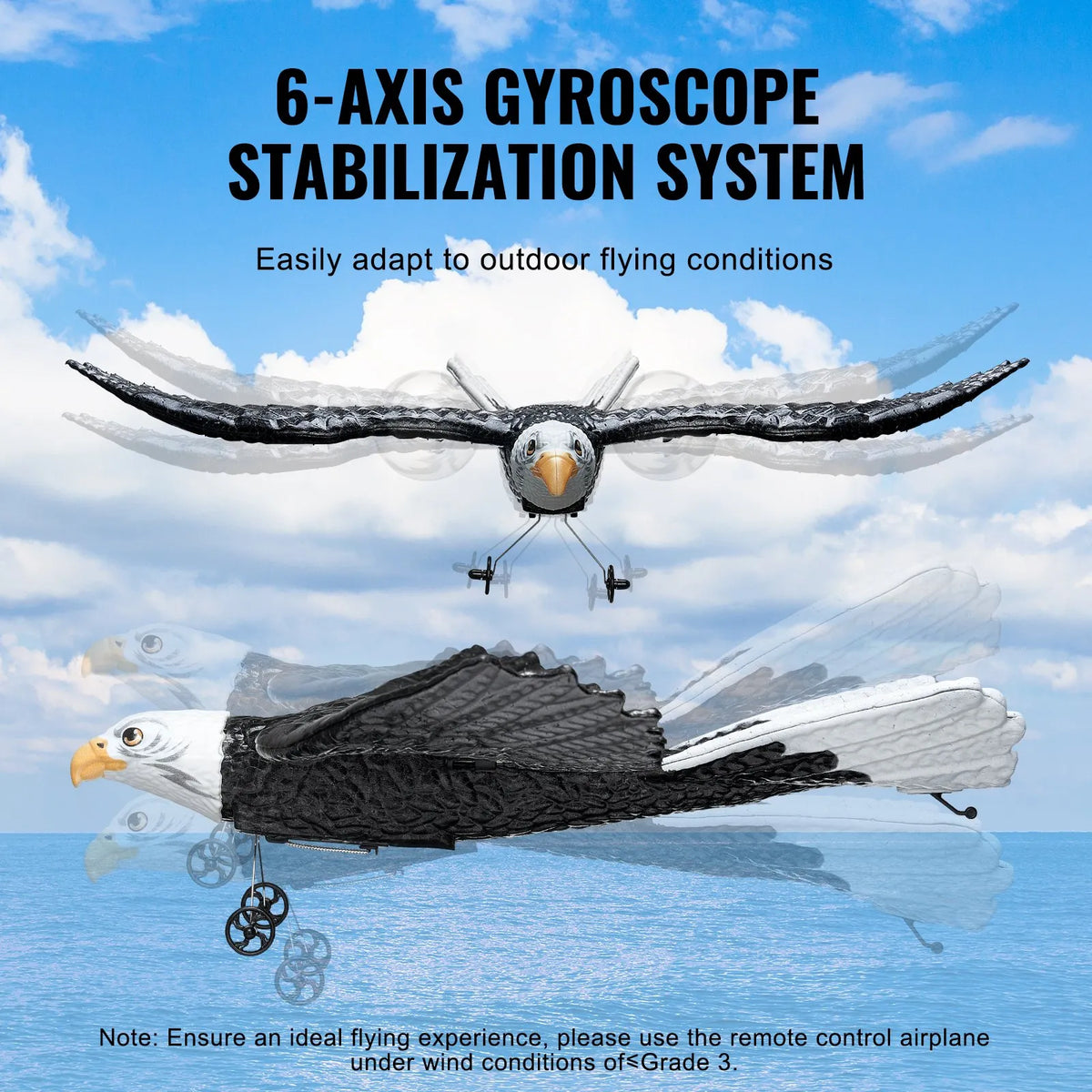 VEVOR RC Plane 2.4 GHz 2 Channel Eagle Glider with 6 Axis Gyroscope and 2 Batteries for Kids