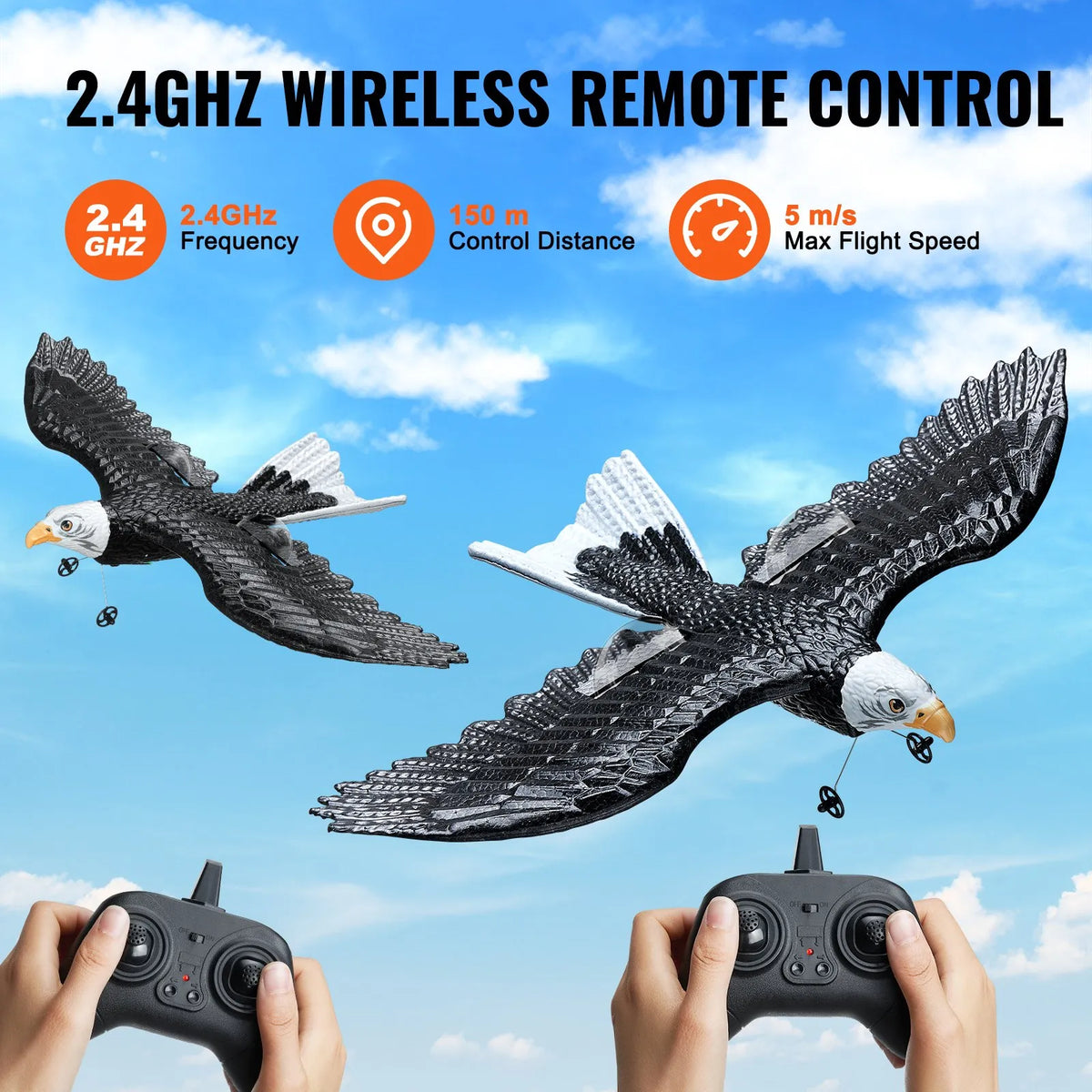 VEVOR RC Plane 2.4 GHz 2 Channel Eagle Glider with 6 Axis Gyroscope and 2 Batteries for Kids