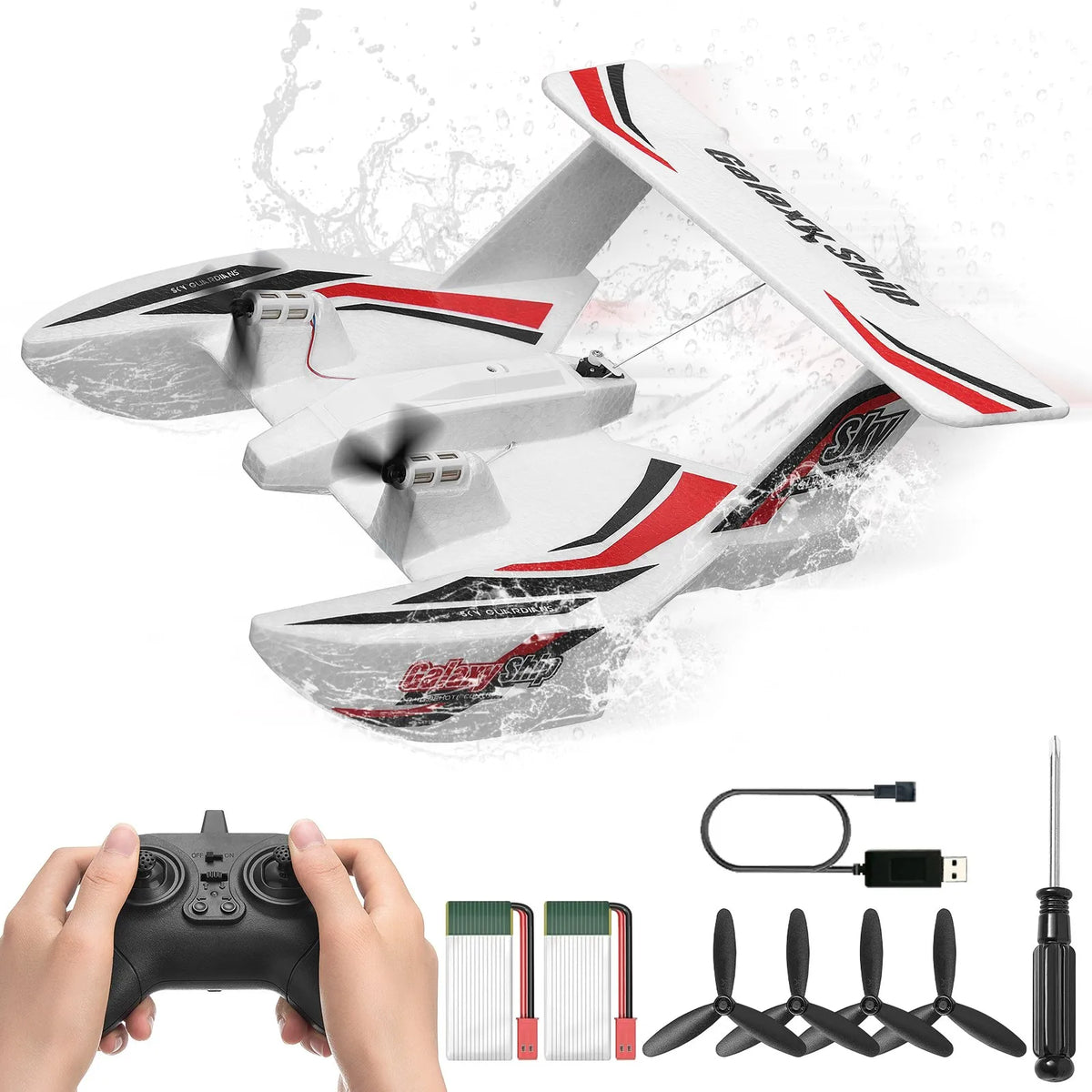 VEVOR RC Amphibian Plane 2.4 GHz 3-Channel with 6-Axis Gyroscope and 2 Batteries