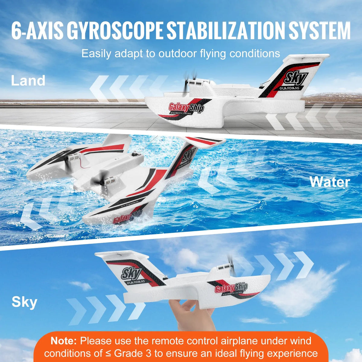 VEVOR RC Amphibian Plane 2.4 GHz 3-Channel with 6-Axis Gyroscope and 2 Batteries