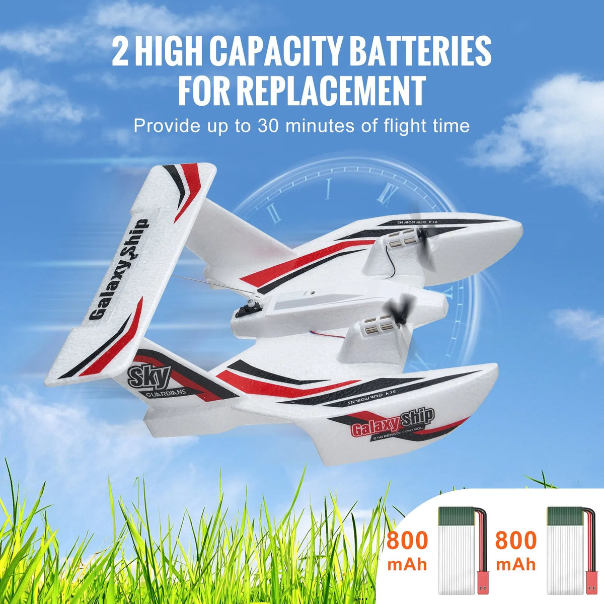 VEVOR RC Amphibian Plane 2.4 GHz 3-Channel with 6-Axis Gyroscope and 2 Batteries
