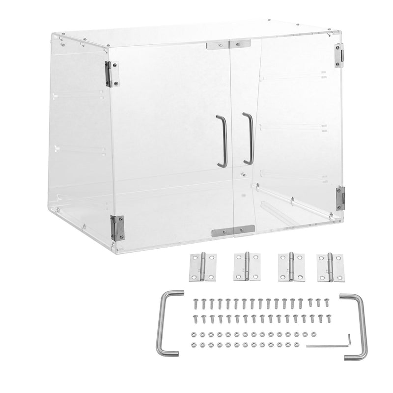 VEVOR konditorejas vitrīna, 3 līmeņu komerciāla galda virsmas vitrīna, akrila korpuss ar aizmugurējām durvīm un noņemamiem plauktiem, paredzēta virtuļiem, beigeliem, kūkām un cepumiem, izmēri 526 × 361 × 414 mm