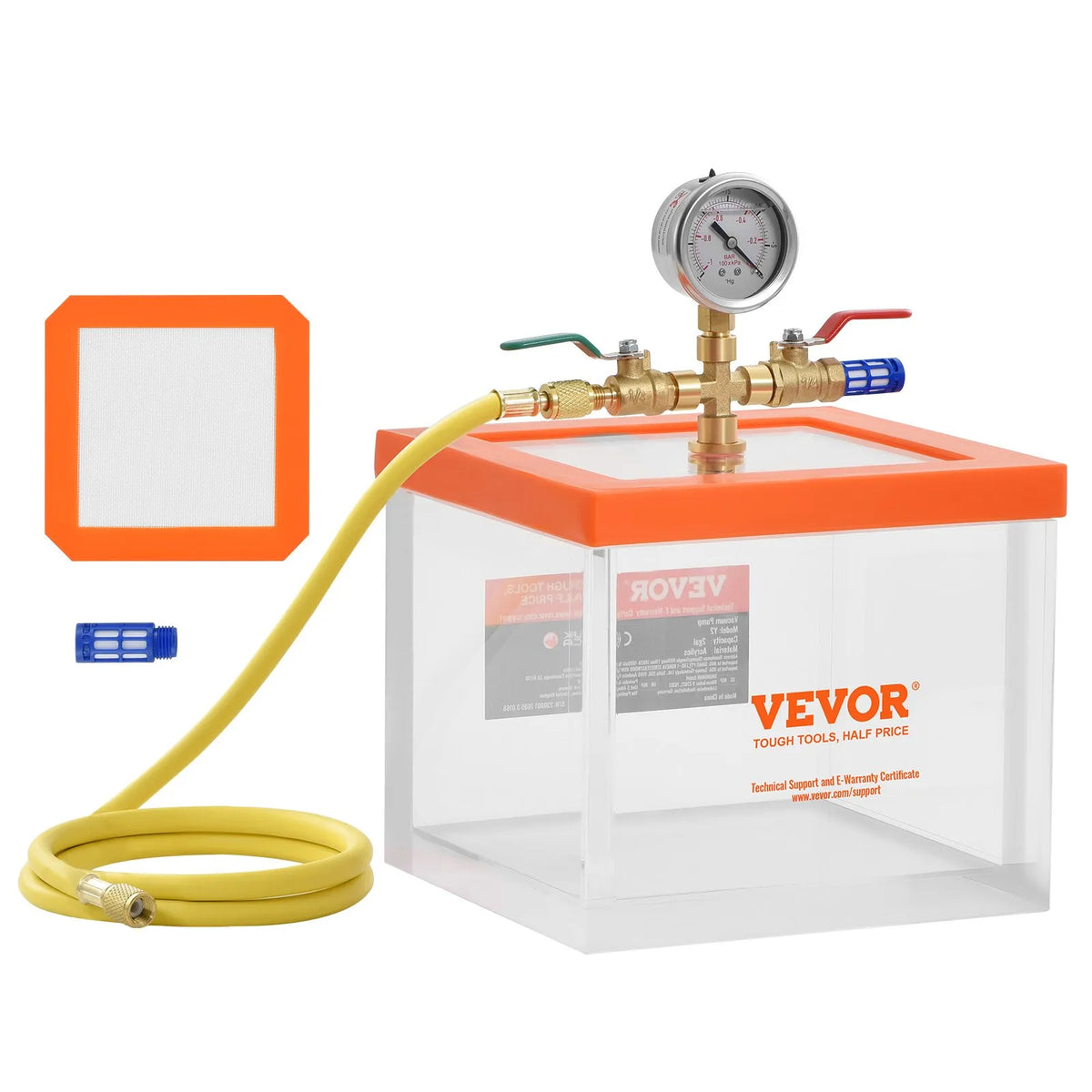VEVOR 7.6 L Vacuum Chamber, Advanced Multifunctional Acrylic Vacuum Degassing Chamber with Transparent Housing, Designed for Resin, Silicone Gel and Plaster Degassing and Vacuum Extraction