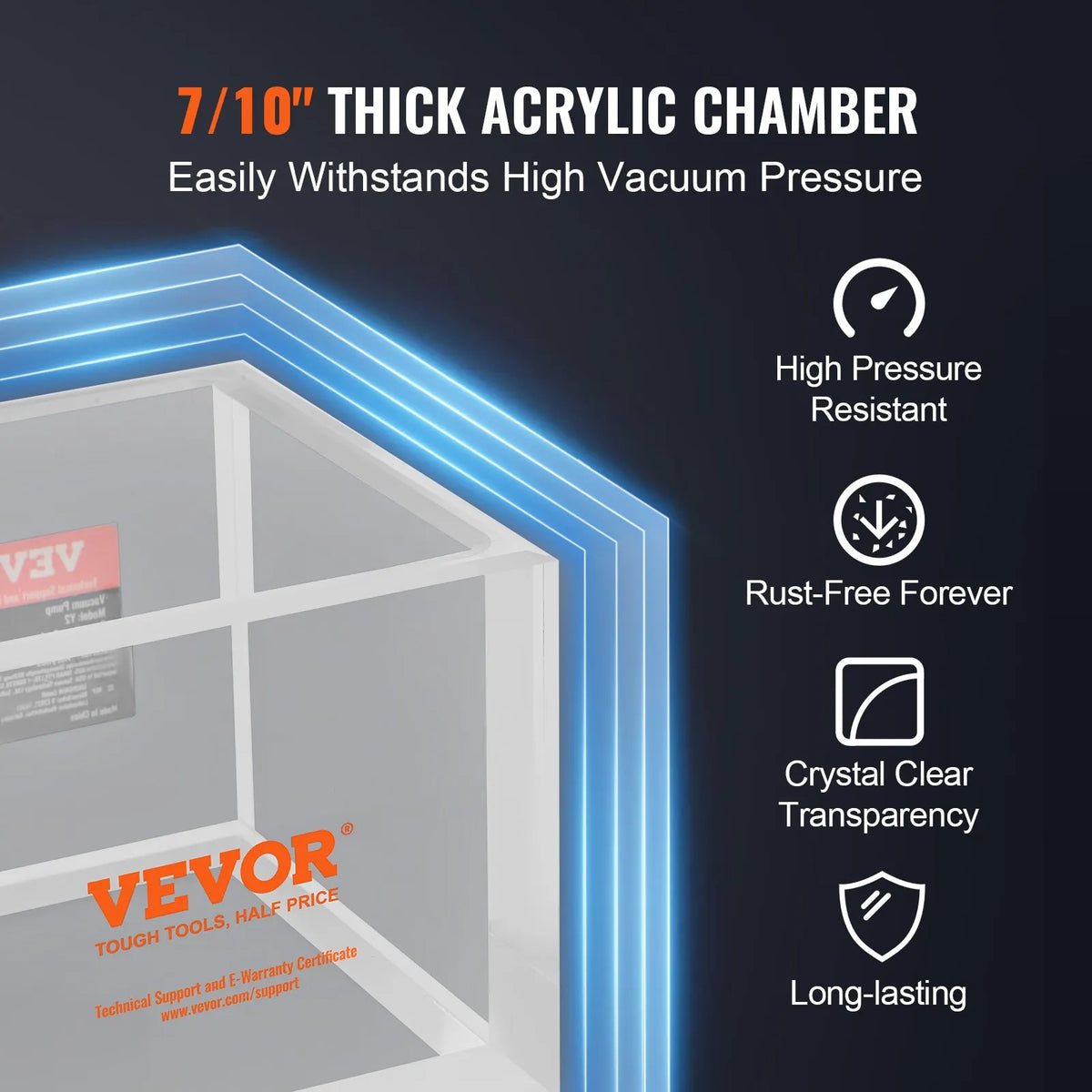VEVOR 7.6 L Vacuum Chamber, Advanced Multifunctional Acrylic Vacuum Degassing Chamber with Transparent Housing, Designed for Resin, Silicone Gel and Plaster Degassing and Vacuum Extraction