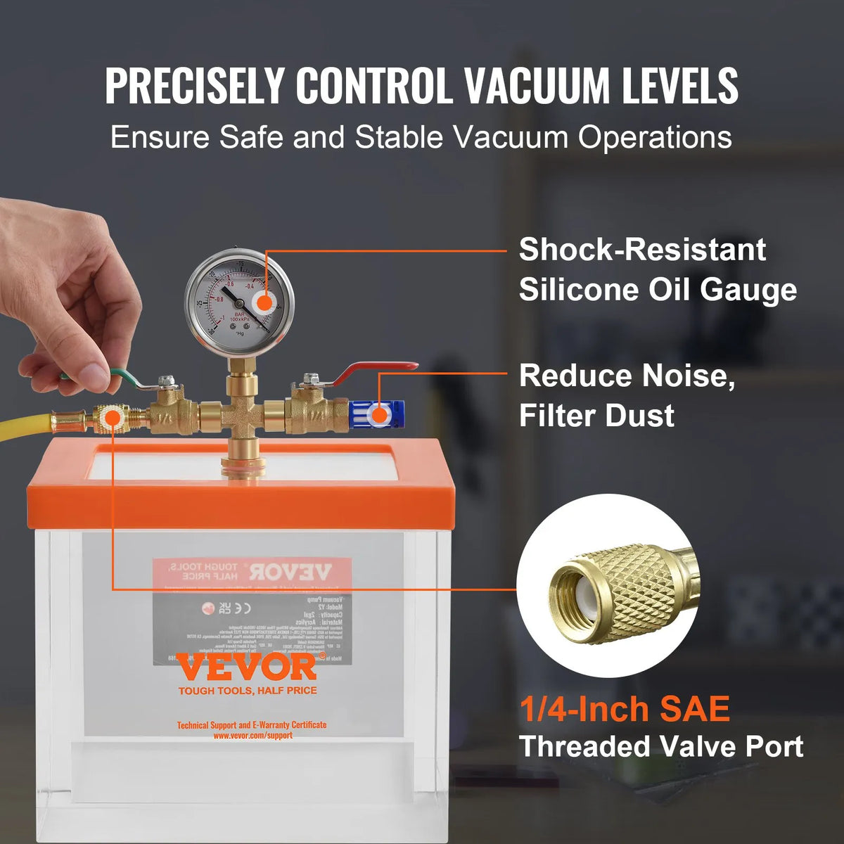 VEVOR 7.6 L Vacuum Chamber, Advanced Multifunctional Acrylic Vacuum Degassing Chamber with Transparent Housing, Designed for Resin, Silicone Gel and Plaster Degassing and Vacuum Extraction