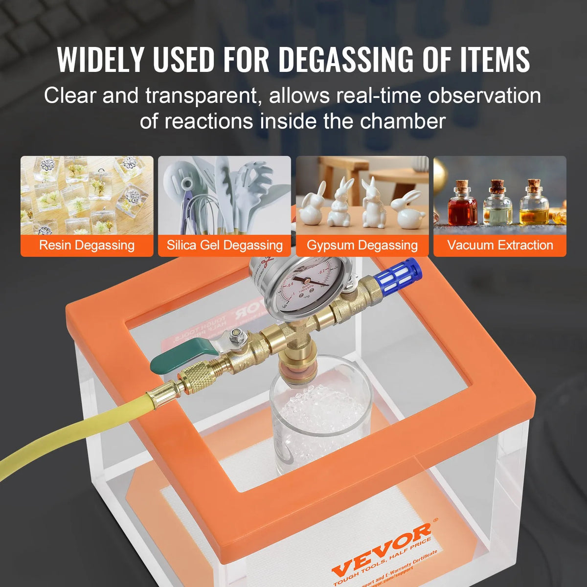 VEVOR 7.6 L Vacuum Chamber, Advanced Multifunctional Acrylic Vacuum Degassing Chamber with Transparent Housing, Designed for Resin, Silicone Gel and Plaster Degassing and Vacuum Extraction