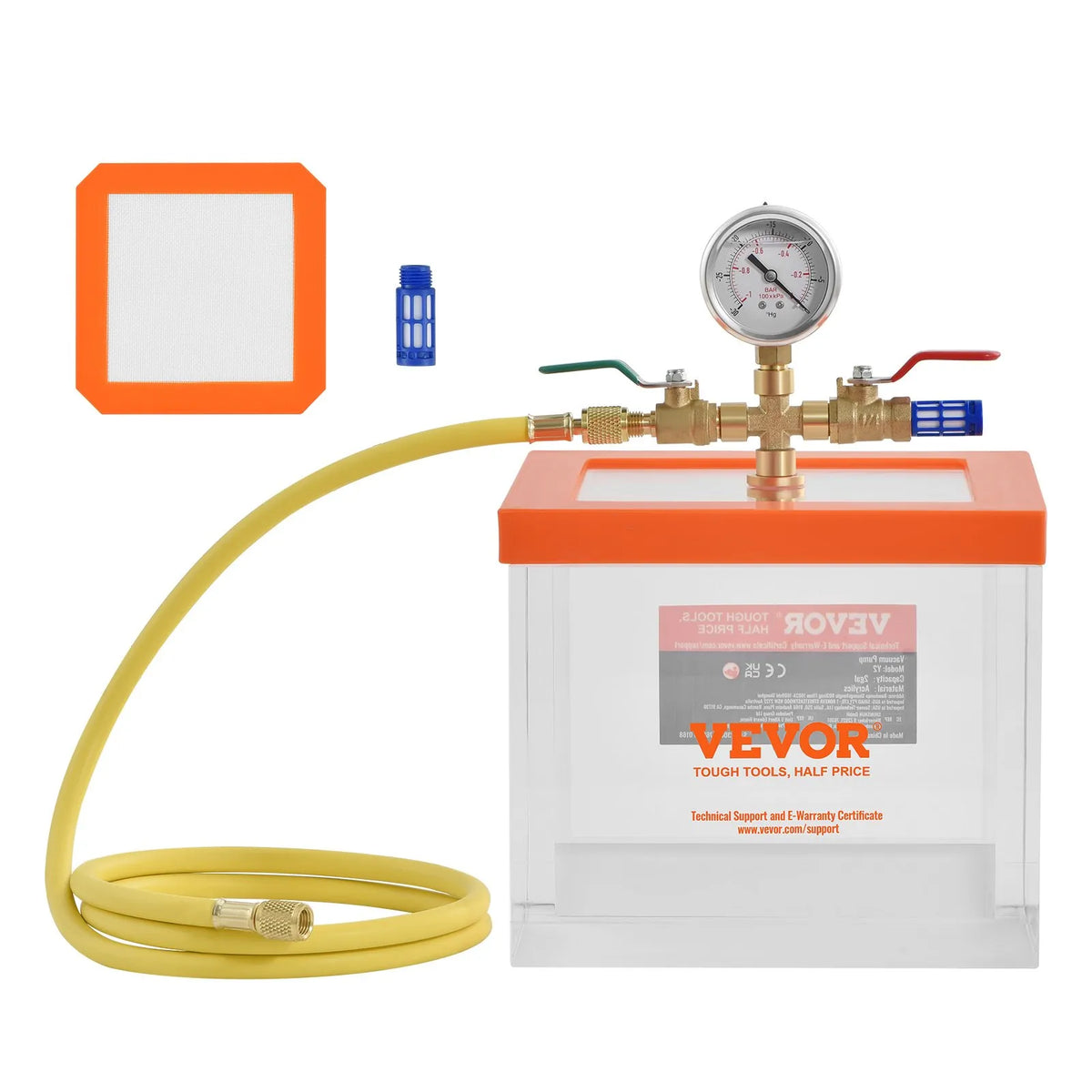 VEVOR 7.6 L Vacuum Chamber, Advanced Multifunctional Acrylic Vacuum Degassing Chamber with Transparent Housing, Designed for Resin, Silicone Gel and Plaster Degassing and Vacuum Extraction