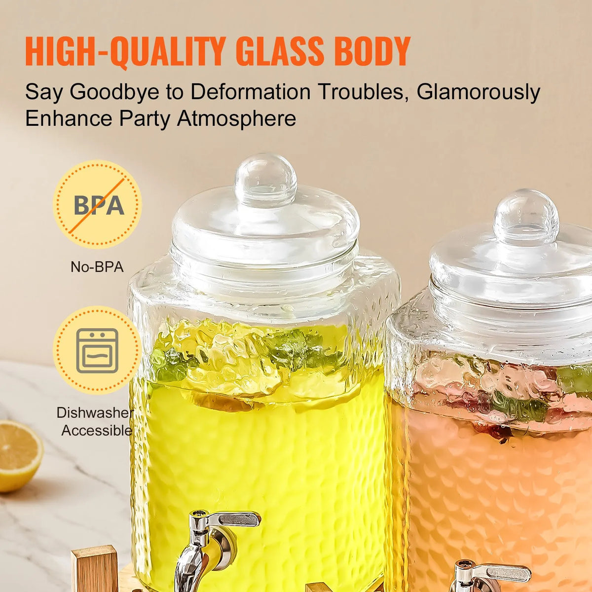 VEVOR Glass Beverage Dispenser 5.68 l with Stand and Stainless Steel Tap, for Restaurants and Events