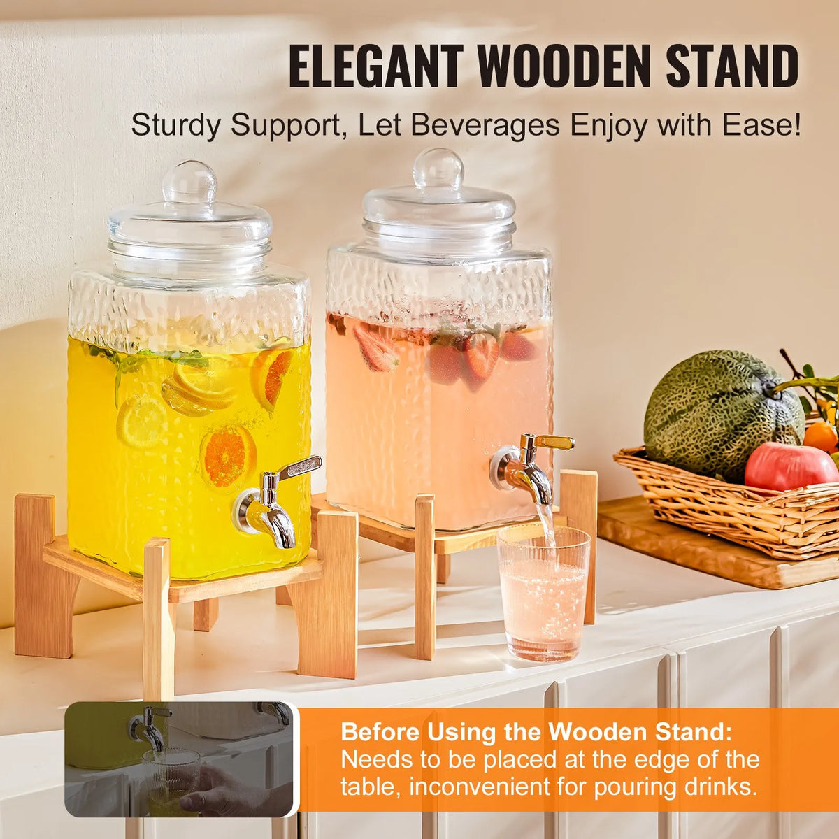 VEVOR Glass Beverage Dispenser 5.68 l with Stand and Stainless Steel Tap, for Restaurants and Events