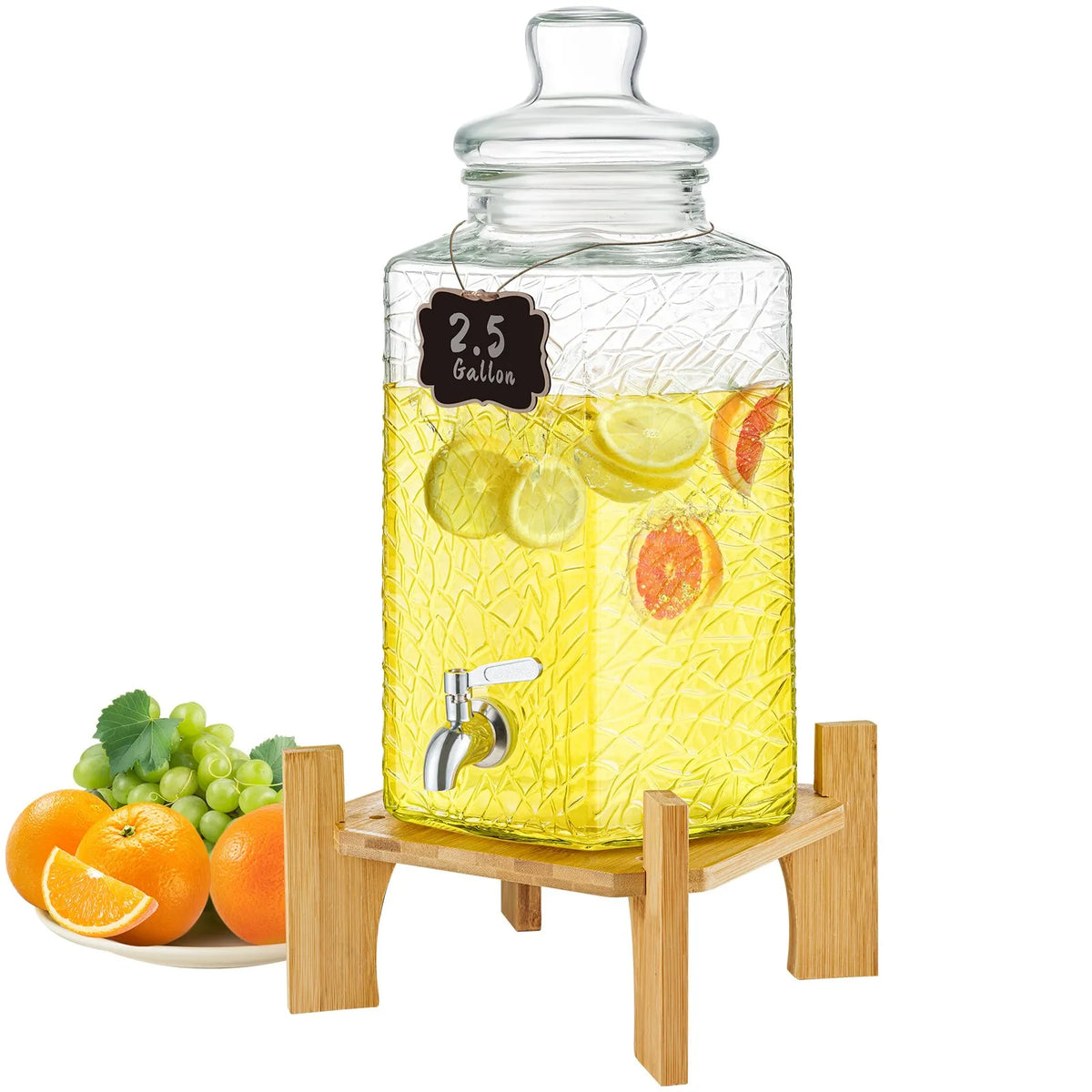 VEVOR Glass Beverage Dispenser 9.46 L with Stand and Stainless Steel Tap
