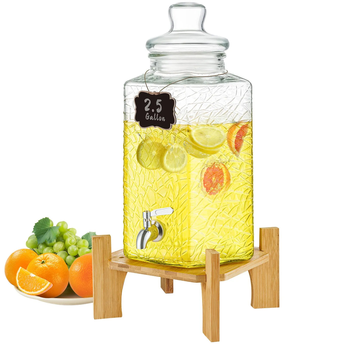 VEVOR Glass Beverage Dispenser 9.46 L with Stand and Stainless Steel Tap