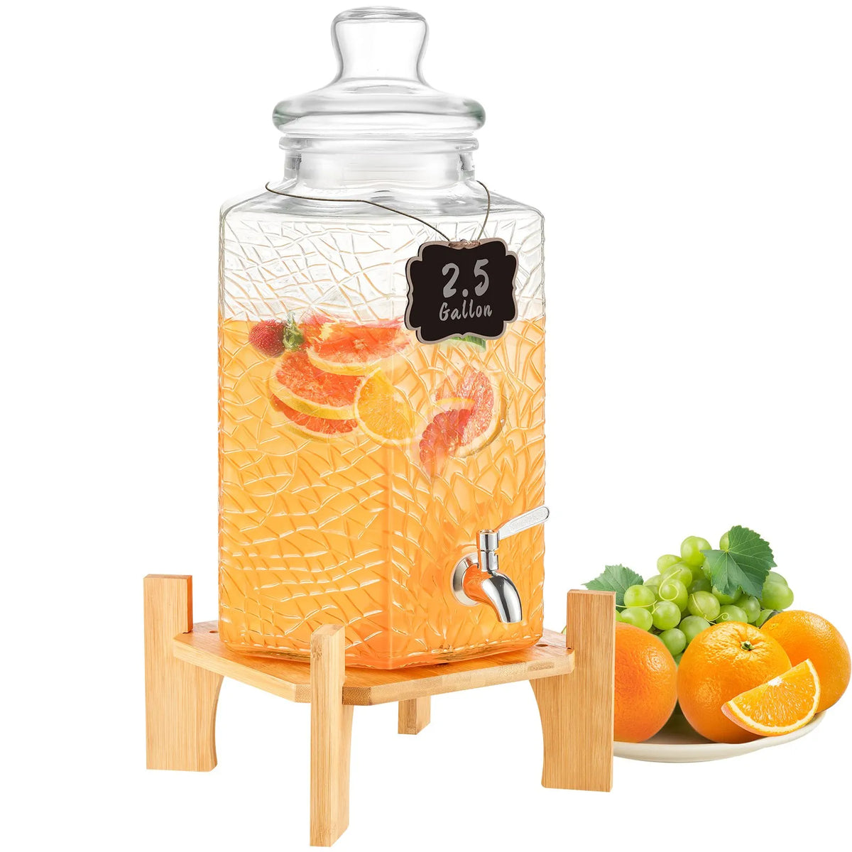 VEVOR Glass Beverage Dispenser 9.46 L with Stand and Stainless Steel Tap