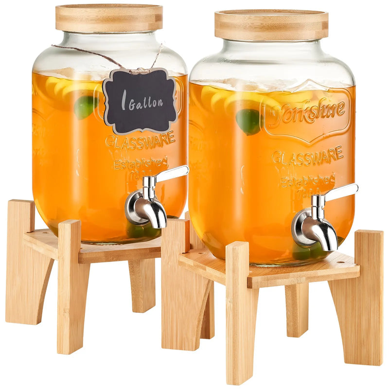 VEVOR dzērienu dozators, 3,8 L stikla dzērienu trauks ar statīvu un nerūsējošā tērauda krānu, piemērots tējai, limonādei, sulai un ūdenim — restorāniem, viesnīcām un pasākumiem