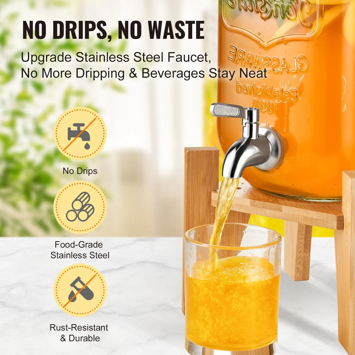 VEVOR Glass Beverage Dispenser 3.8 l with Stand and Stainless Steel Tap
