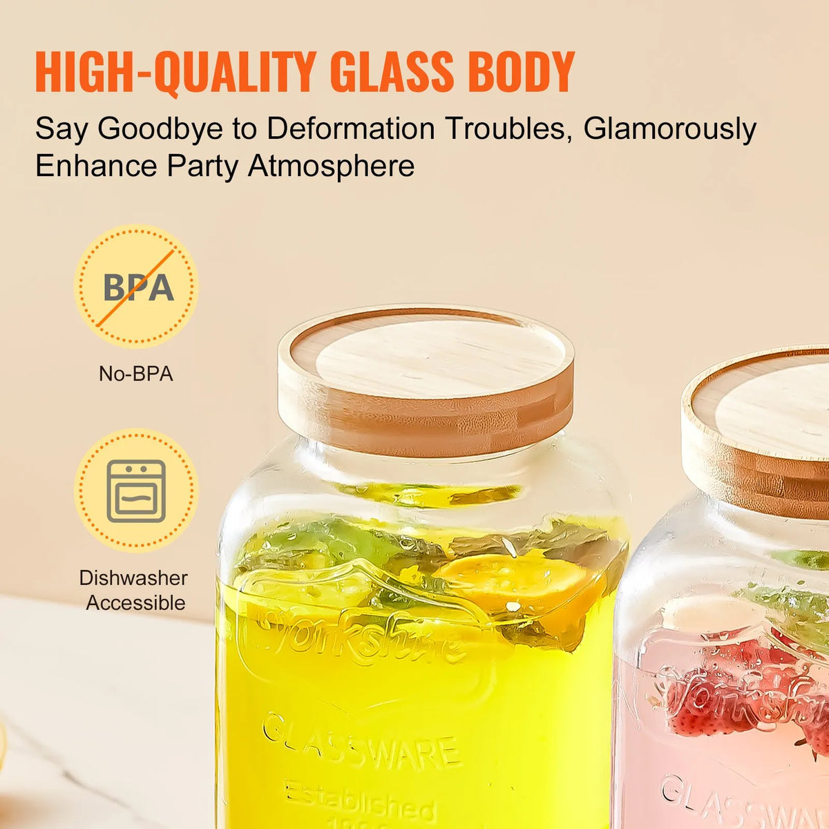 VEVOR Glass Beverage Dispenser 3.8 l with Stand and Stainless Steel Tap