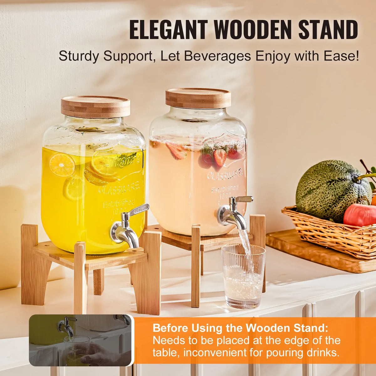VEVOR Glass Beverage Dispenser 3.8 l with Stand and Stainless Steel Tap