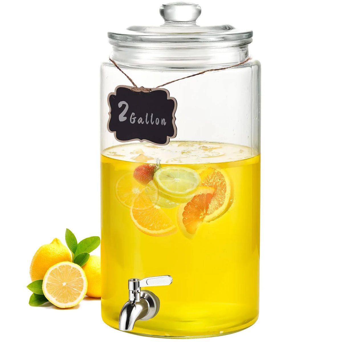VEVOR Glass Beverage Dispenser 7.57 l with Stainless Steel Tap, for Juice and Lemonade