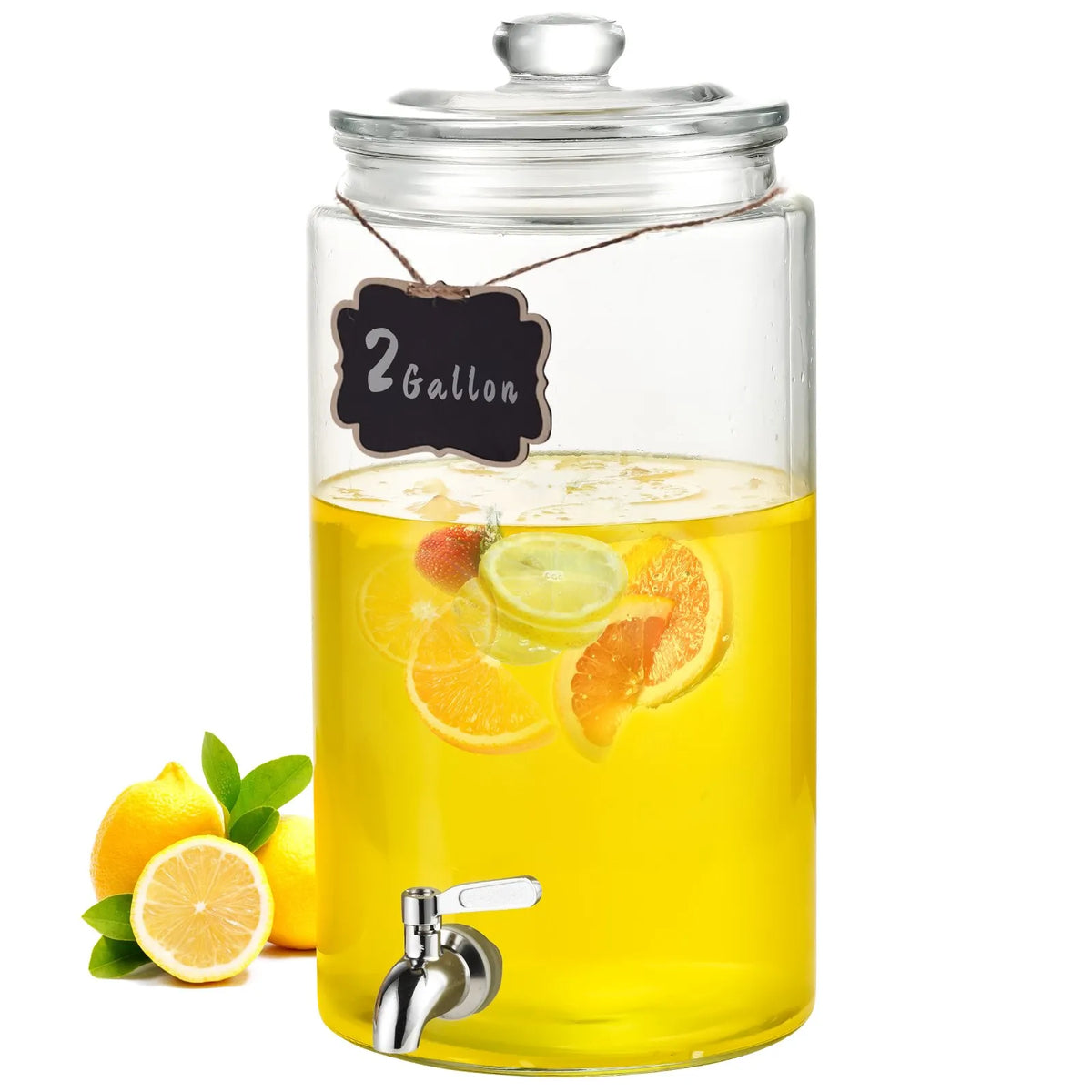 VEVOR Glass Beverage Dispenser 7.57 l with Stainless Steel Tap, for Juice and Lemonade