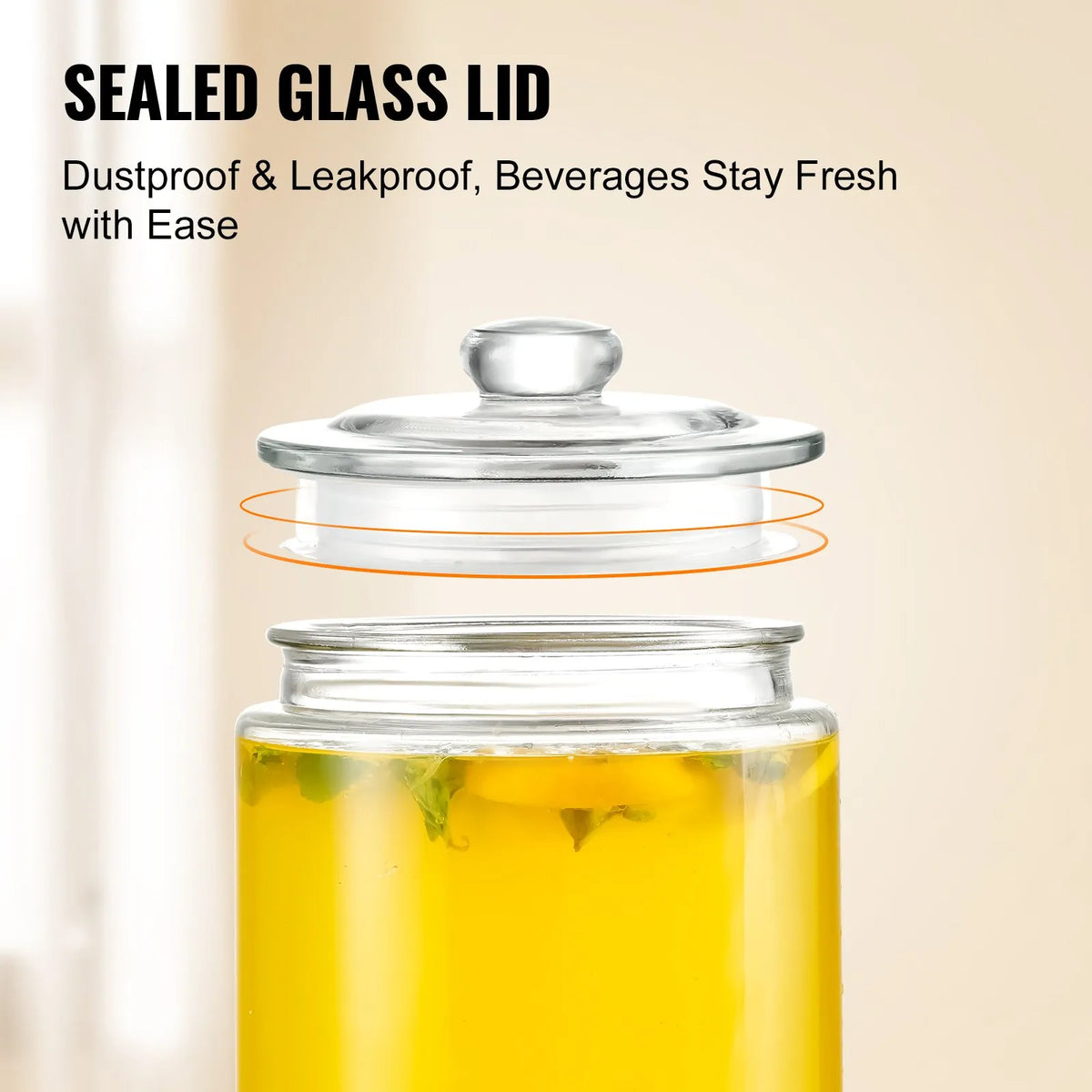 VEVOR Glass Beverage Dispenser 7.57 l with Stainless Steel Tap, for Juice and Lemonade